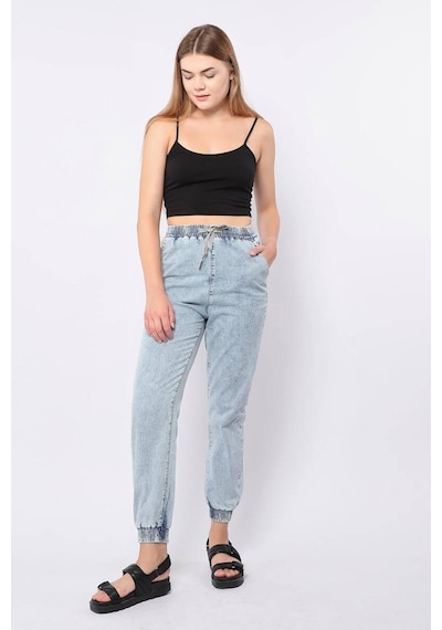 Kadın Lastikli Jogger Pantolon Açık Mavi 001