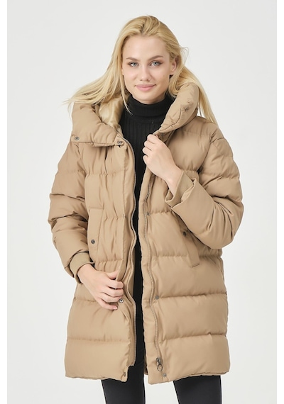 Pique Kadın Mont Geniş Yakalı Ribana Detaylı Oversize Kadın Mont Melody Kadın Mont K.bej