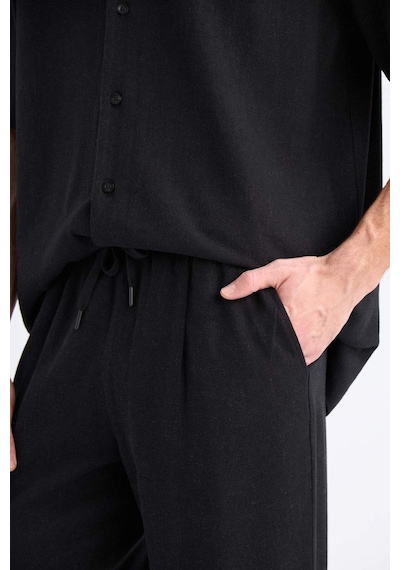 Defacto Yazlık Viskon Jogger Pantolon Regular Fit Normal Kesim Keten Karışımlı Düz Paça Cepli B4867ax25smbk81 Siyah