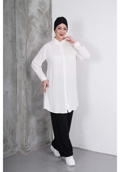 Polologin Butik Beyaz Tunik Siyah Pantolon Takım Beyaz Siyah