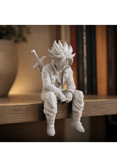 Zeroxo Beyaz Süper Savaşçı Oturan Raf Kenarı Figürü Anime Tarzı Kılıçlı Koleksiyon Biblosu