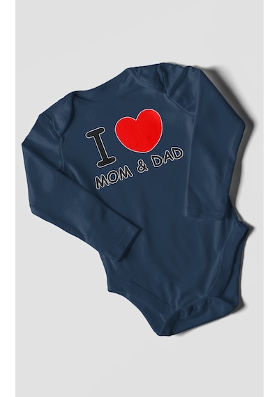 I Love Mom And Dad Baskılı Bebek Zıbını Çıtçıtlı Body %100 Pamuk Uzun Kol Lacivert