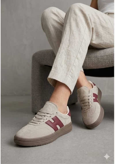 Mcdark Kadın Bej Bordo Süet Sneaker Ayakkabı