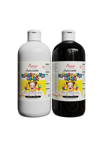 Siyah-beyaz Parmak Boyası 2'li Set 2x500gr Yıkanabilir, Toksik İçermez, Çocuk Okul Kreş İçin