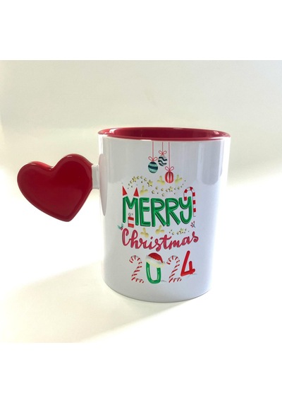 Merry Christmas 2024 Baskılı Dolu Kalp Kulplu Mega Yılbaşı Kupası