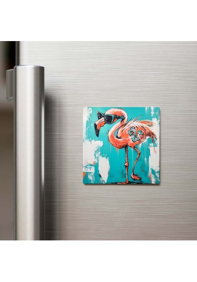 Flamingo - Flamingo - Güneş Gözlüklü Style - Buzdolap Magneti - 9x9 Cm