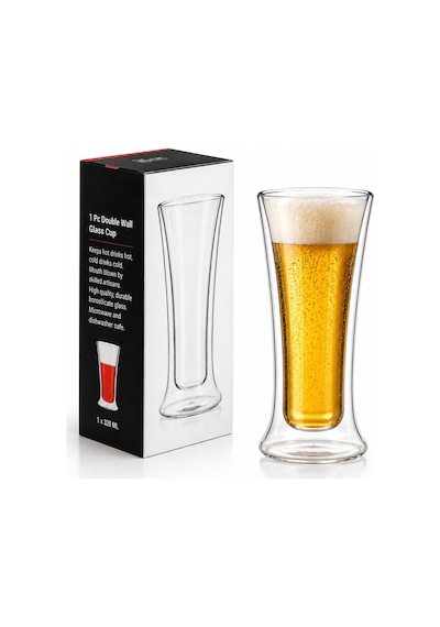 Çift Cidarlı Cam Bardak 320 Ml Borosilikat Isıya Dayanıklı Double Wall Bardak Sıcak & Soğuk İçecek Bardağı, Şeffaf Termal Cam Kupa, Bira Kahve Çay Latte Bardağı
