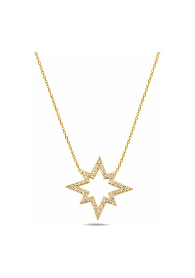 Çekirdekjewelry Gold Kaplama Yıldız Kolye 925 Ayar Gümüş Taşlı Kadın Kolye Sarı