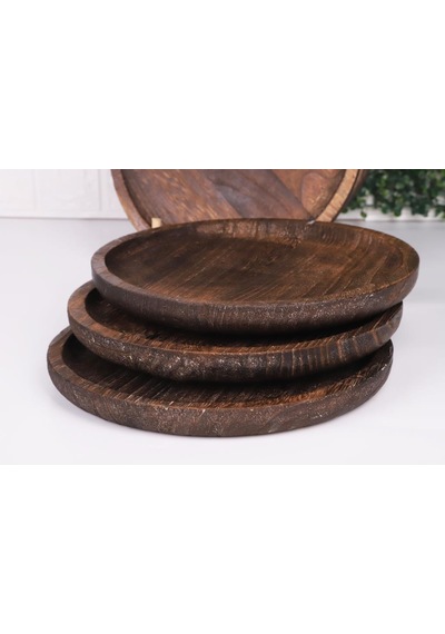 Bambum Patrin Doğal Ahşap Yuvarlak Küçük Tabak 6 Lı Set 25x2 Cm Kahverengi