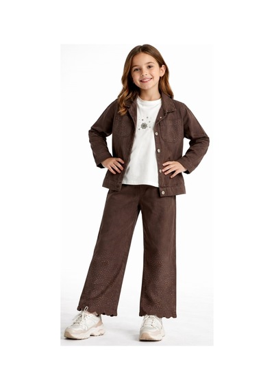 Irem Kız Çocuk Taş Ve Nakış Detaylı Gabardin Kumaş Ceket Pantolon Sweatshirt Kahverengi Renk Üçlü Takım Kahverengi Irem Kız Çocuk Taş Ve Nakış Detaylı Gabardin Kumaş Ceket Pantolon Sweatshirt Kahverengi Renk Üçlü Takım Kahverengi