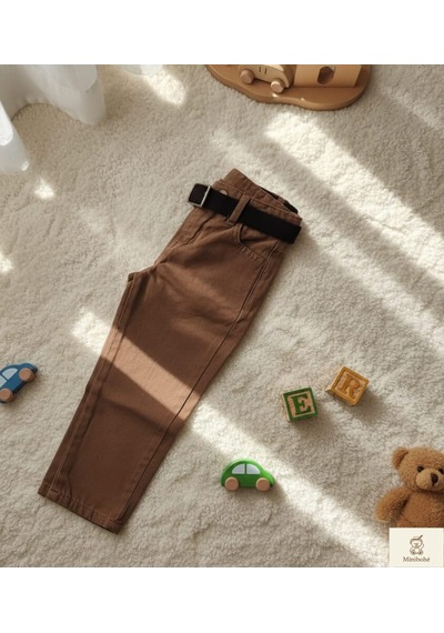 Nanica Kids Minibohe Kemerli Çocuk Kanvas Pantolon Kahve Kahverengi