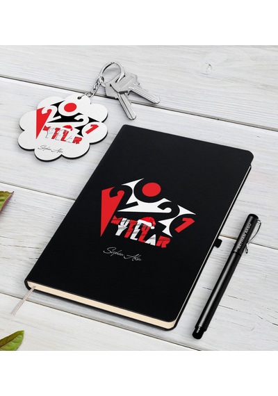 Kişiye Özel 2021 Mutlu Yıllar Siyah Defter Kalem ve Anahtarlık He N11.3759 Siyah