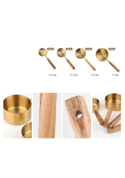 4'lü Ahşap Saplı Gold Lüks Ölçü Kaşığı - Ölçü Kabı