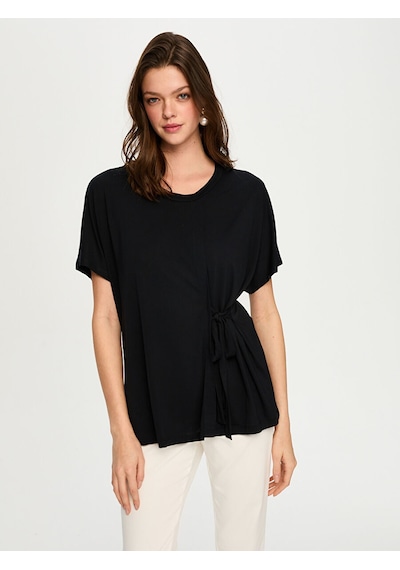 Faik Sönmez Beli Bağcık Detaylı Yuvarlak Yaka Modallı Tunik T-shırt S26tsh077 Us26tsh07710 Siyah