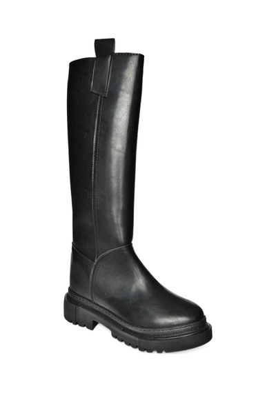 Fox Shoes V973222209 Siyah Cilt Kalın Tabanlı Kadın Binici Çizmesi Siyah Mat