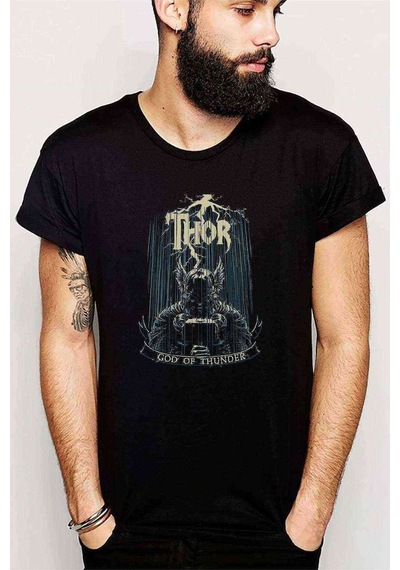 Thor Baskılı Siyah Erkek Tshirt