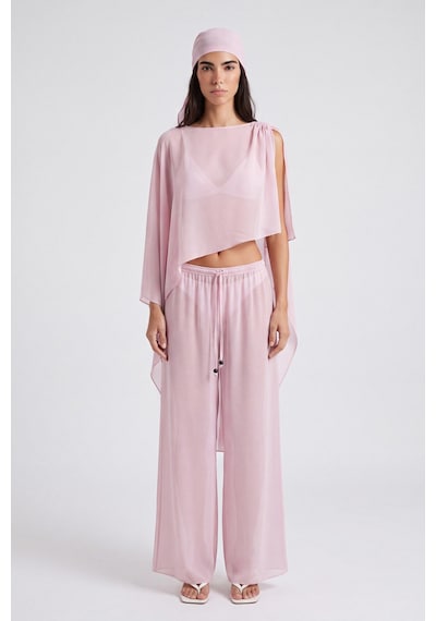 Holly Lolly Pelerinli Şal Detaylı Pantolonlu Şifon Harper Takım Pembe