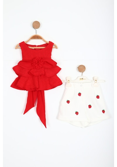 Xo Kids Kız Çocuk Şort Alt Üst Takım 2-5 Yaş 5898 Kırmızı