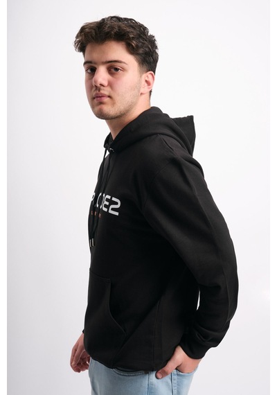 We&me Oversize Geniş Kalıp Baskılı Kapüşonlu Erkek Sweatshirt Turuncu