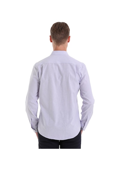 Hatemoğlu Lila Ç. Comfort Fit Çizgili Pamuklu Slim Yaka Uzun Kollu Spor Göm Lila
