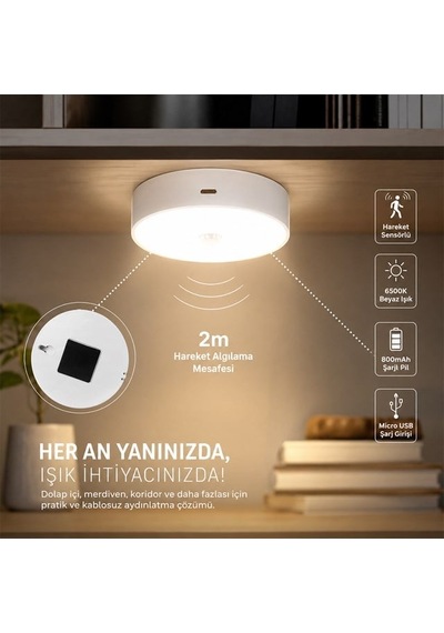 Mx-t06 Hareket Sensörlü Şarjlı 6500k Dolap İçi Led Aydınlatma Lambası Akıllı Gece Lambası Belirtilmemis