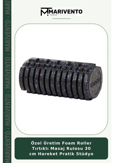 Özel Üretim Foam Roller Tırtıklı Masaj Rulosu 30 Cm Hareket Pratik Stüdyo Siyah - Mavi