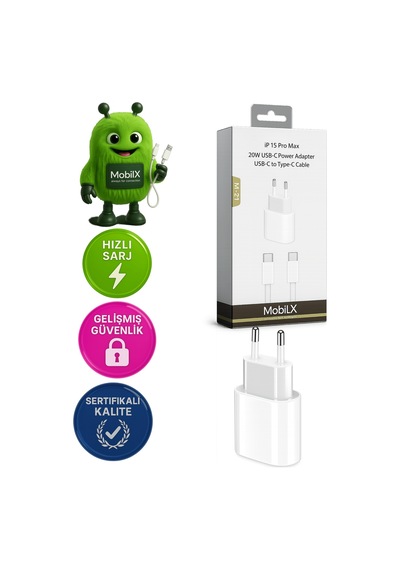 Mobilx M-21 Apple Uyumlu iPhone 15 Pro Max 20w Type-c Hızlı Şarj Adaptörü + Usb-c Kablo