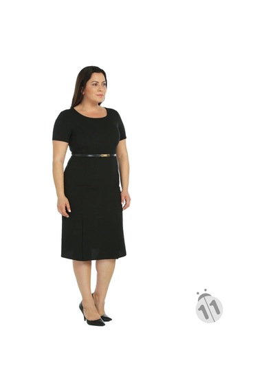 4086S-Nidya Moda Büyük Beden Elbise Yırtmaçlı Krep Siyah