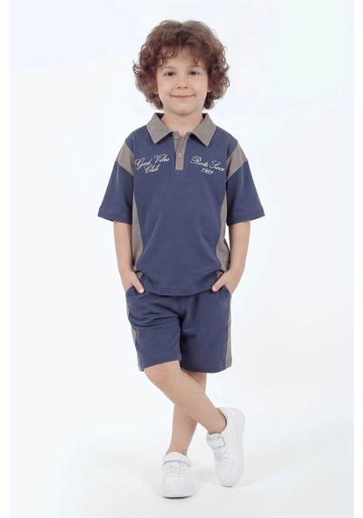 Mnk Baby & Kids Erkek Çocuk %100 Panuk Baskılı Kısa Kollu Şortlu 2li Takım M00846 Gri