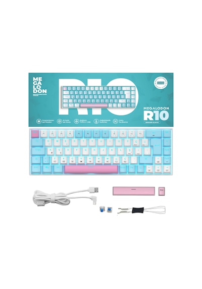 R10 Mekanik Klavye Full Anti-ghosting Hot Swap Blue Switch Oyuncu Klavyesi Türkçe Buz Mavisi Işık