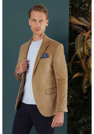 Efor Camel Kadife Slim Fit Çift Yırtmaçlı Mono Yaka Casual Ceket CAMEL Efor Camel Kadife Slim Fit Çift Yırtmaçlı Mono Yaka Casual Ceket CAMEL