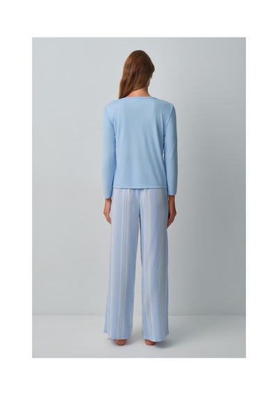 Suwen Freya V Yaka Pijama Takımı Wsh105101211196 Mavi