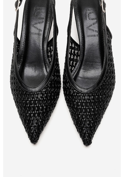 Luvishoes Orelıs Siyah Örgü Desenli Kadın Kısa Topuklu Ayakkabı Siyah