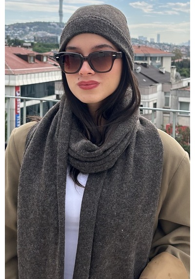 Mollycrush Kadın Kışlık Antrasit Atkı Bere Seti Şık Örgü Set Antrasit