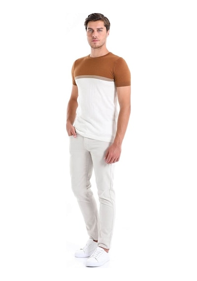 Hatemoğlu Tarçın Slim Fit Desenli Bisiklet Yaka Tişört-Tarçın