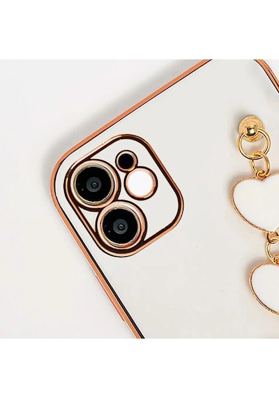 Ally Apple iPhone Uyumlu 12 6.1inç Kılıf Kalp Bileklik Tutuculu Lüx Silikon Askılı Kılıf- 5775 Mor