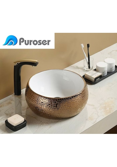 Puroser Arova Bronz Tezgah Üstü Çanak Lavabo