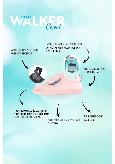 Smart Walker Casual Süper Mat Pembe Barefoot Çocuk Ayakkabı Süper Mat Pembe
