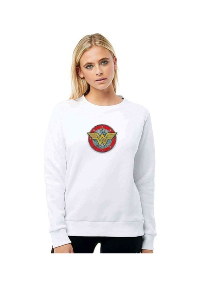 Wonder Woman Logo Metal Rock Music Baskılı Beyaz Kadın Sweatshir