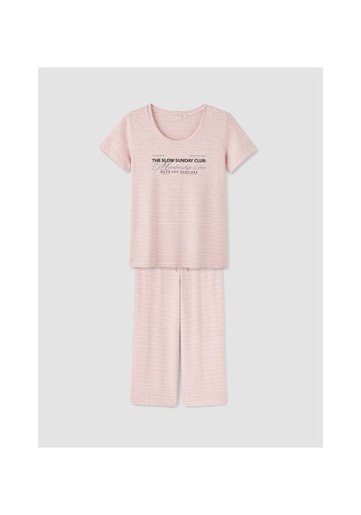 Lcw Dream Pembe Bisiklet Yaka Baskılı Kadın Kaprili Pijama Takımı
