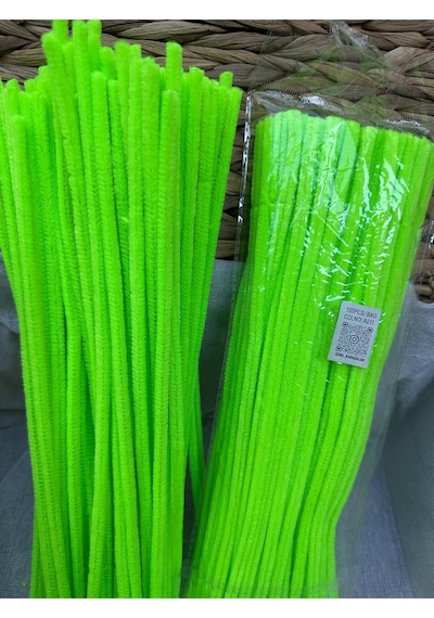 Şönil 100 Lü Fosfor Yeşil Renk Kod A011 30 Cm - Yoğun Tüylü Hobi Çubuğu Tel El İşi 100 Lü Paket