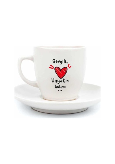 Sevgili, Hayatın Anlamı... Krem Türk Kahvesi Fincanı Açık Ahşap