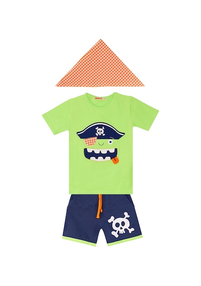 3D Yeşil Korsan Çocuk T-shirt Şort Bandana Takım
