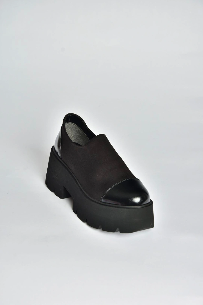 Fox Shoes V272906404 Siyah Kumaş Kalın Tabanlı Kadın Ayakkabı Siyah-kumaş