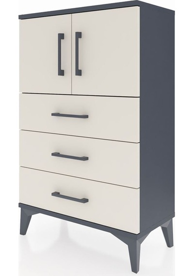 Arges Komodin Tek Raflı 3 Çekmeceli 2 Kapaklı 60x30x96 Antrasit-aytaşı Antrasit