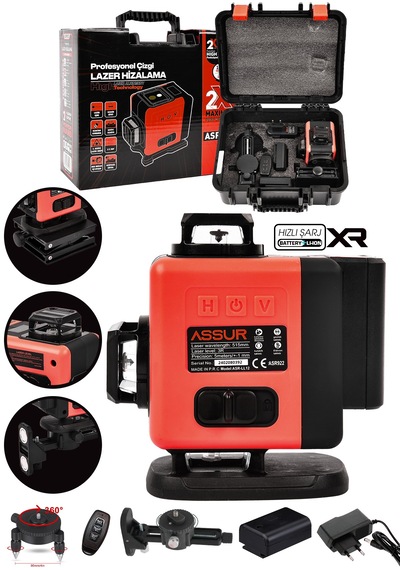 Assur Asr923 360 16 Köşe Lazer Metre Hizalama Kırmızı