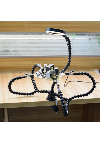 Upway Led Işıklı 3x Büyüteç Lehim Havya Masa Sehpa Standı Yardımcı Esnek Tutucu Kol