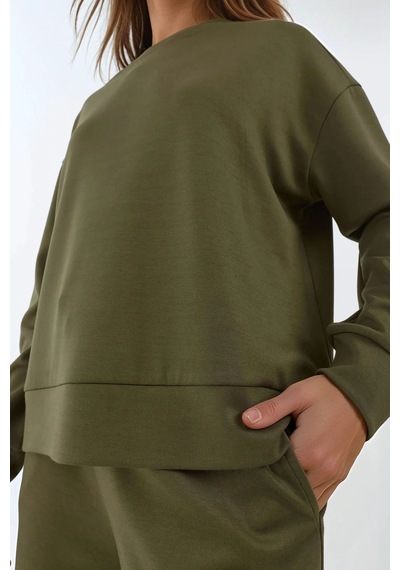 Hiccup Modal Dokunuşlu Basic Sweatshirt Haki