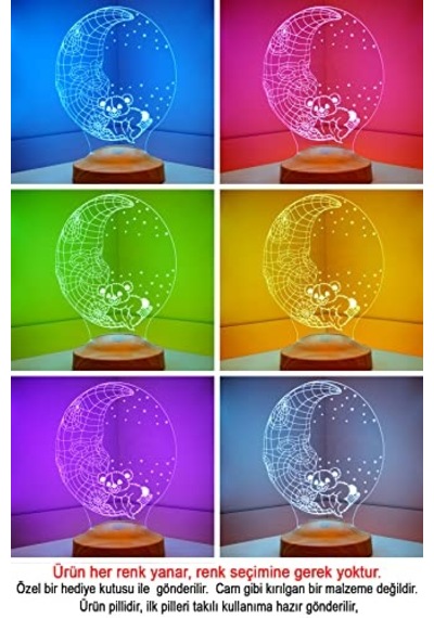 Ayrex 3d Tatlı Rüyalar Prens 3 Boyutlu Aydede Ayıcık Led Lamba