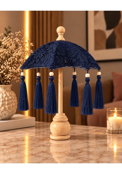Renk Seçenekli Dekoratif Bali Şemsiyesi Fransız Dantel Kaplama Püsküllü Ahşap Ayaklı 45x30 Cm 08648168